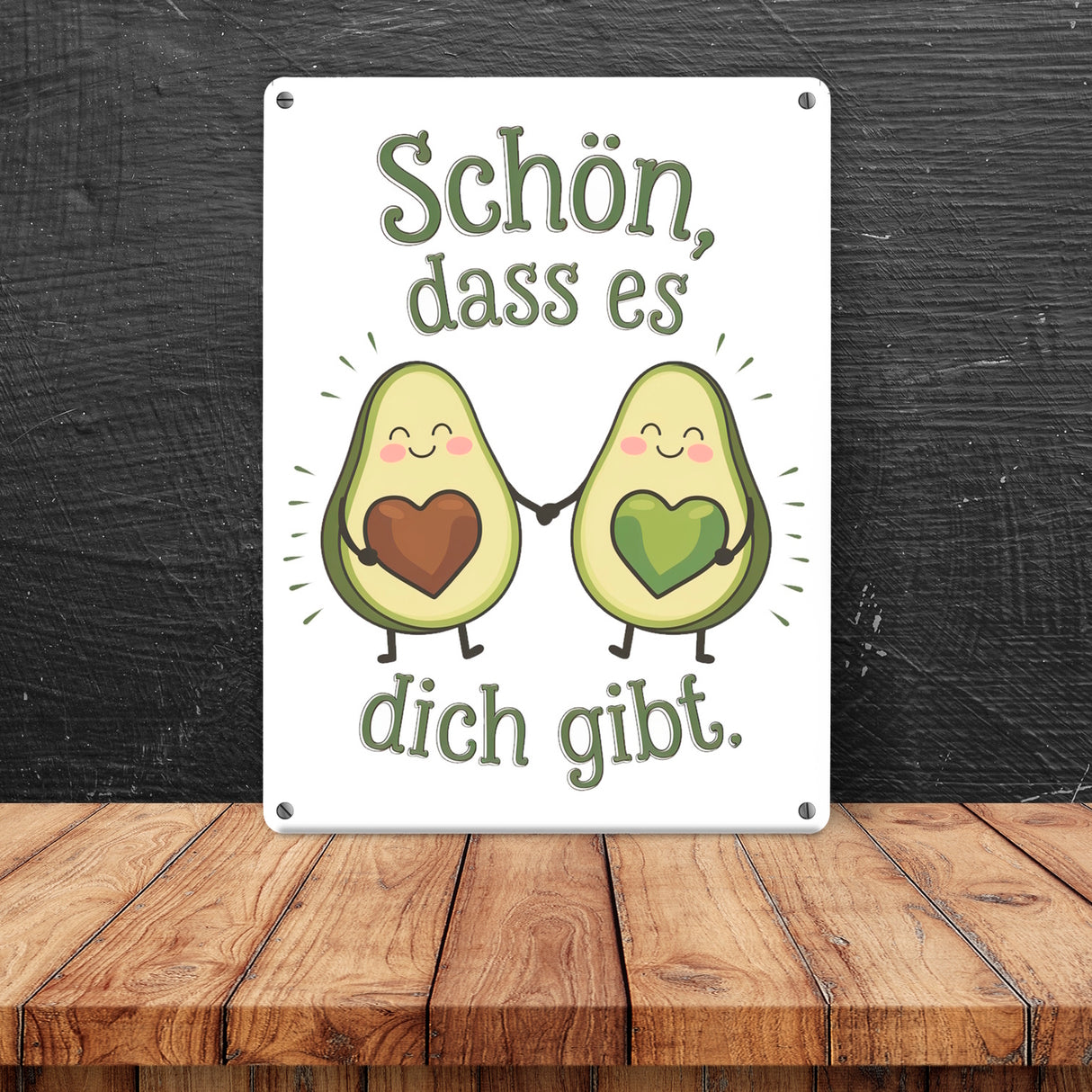Avocado Herzkerne Metallschild in 15x20 cm Schön dass es Dich gibt