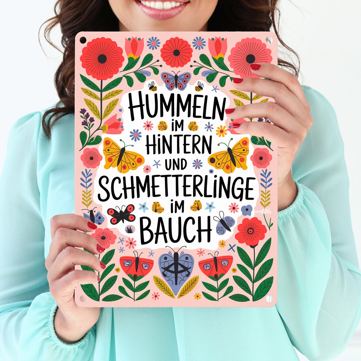 Hummeln im Hintern & Schmetterlinge im Bauch Metallschild in 15x20 cm