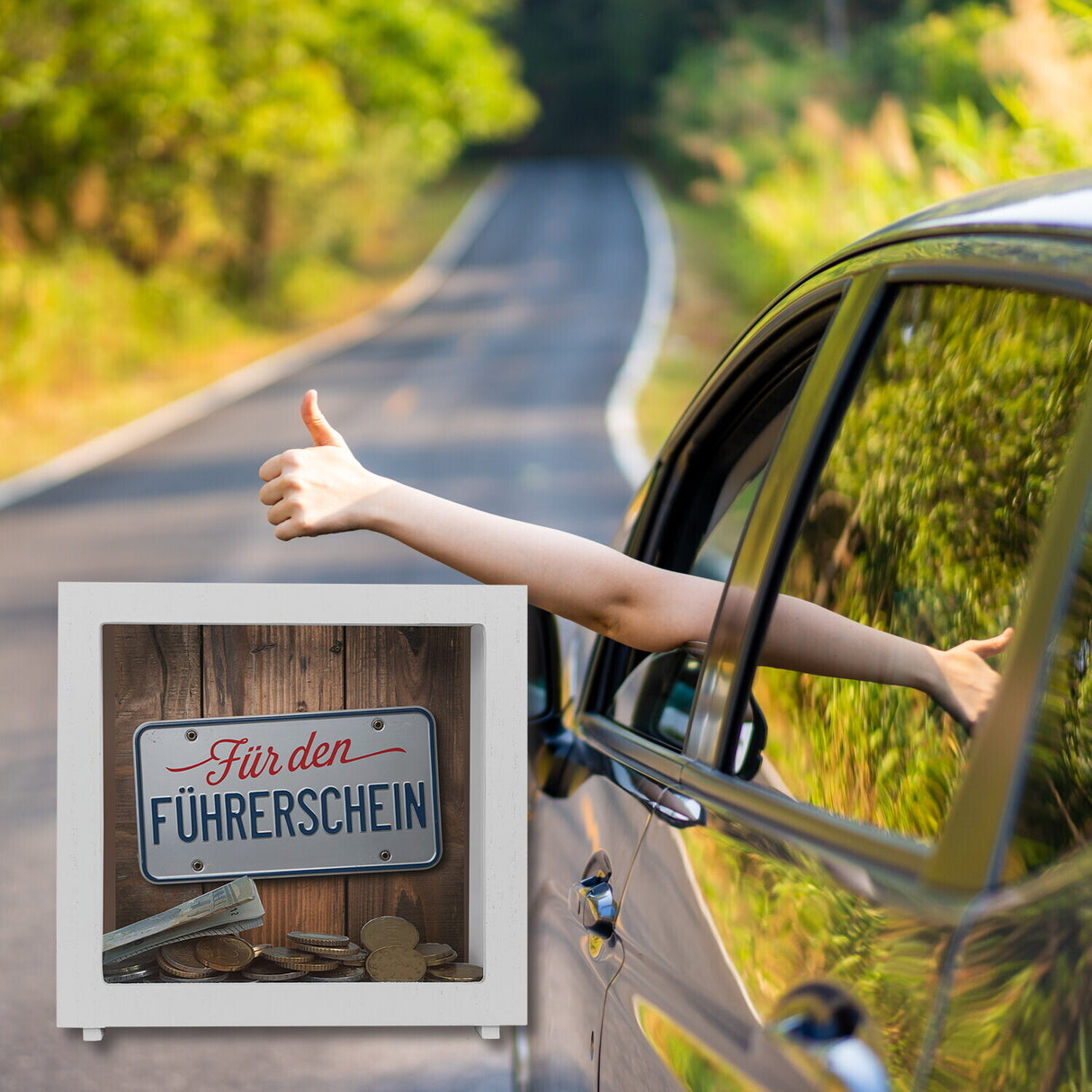 Für den Führerschein Spardose als Nummernschild