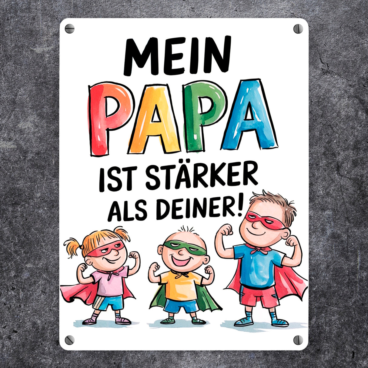 Mein Papa ist der stärkste Superheld Metallschild in 15x20 cm