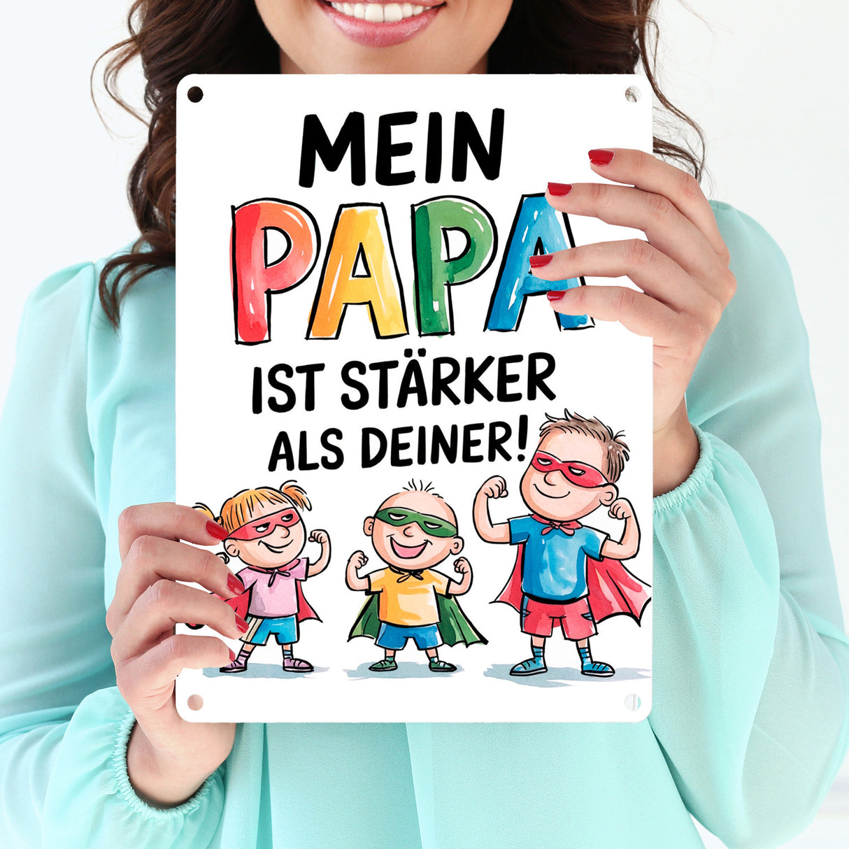 Mein Papa ist der stärkste Superheld Metallschild in 15x20 cm