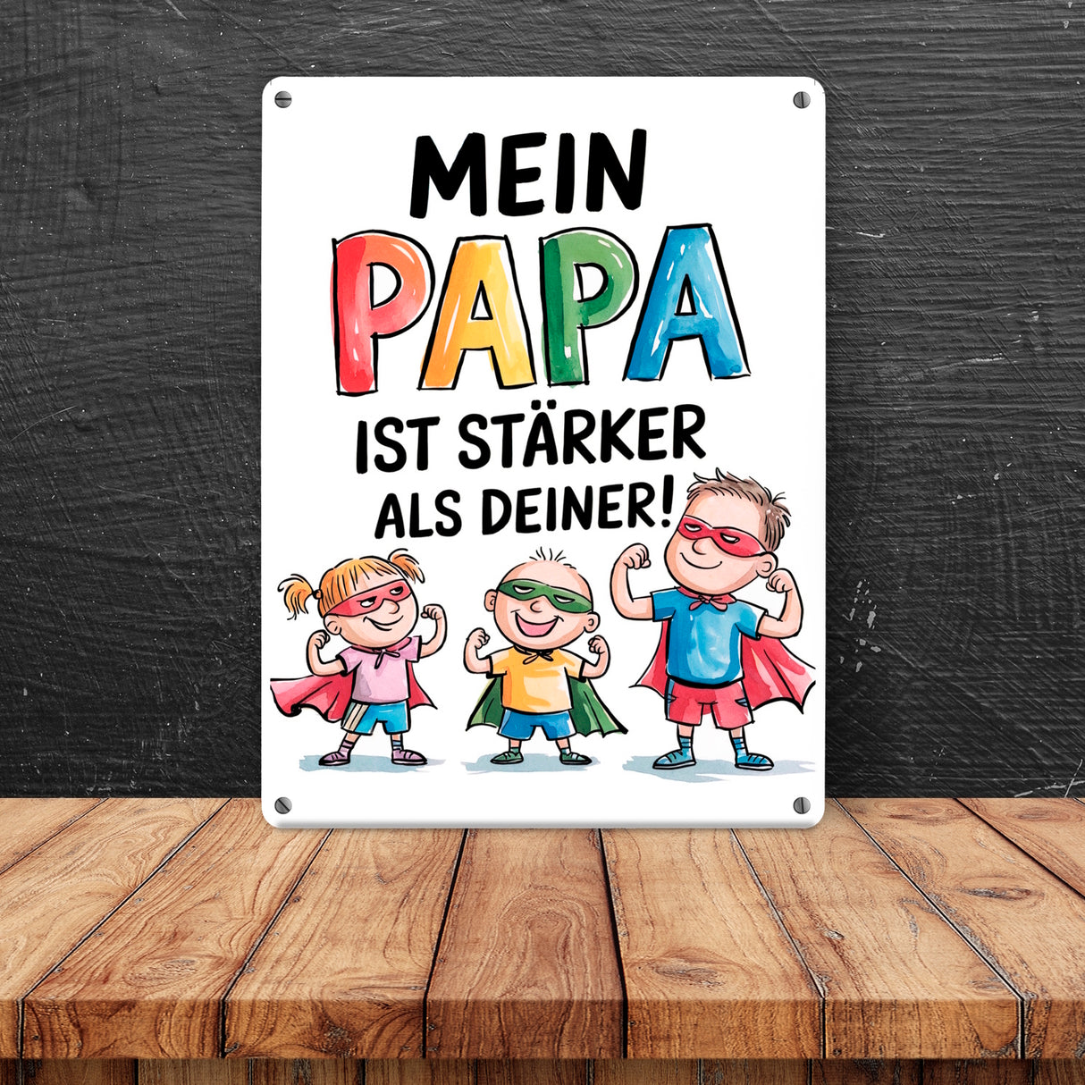 Mein Papa ist der stärkste Superheld Metallschild in 15x20 cm