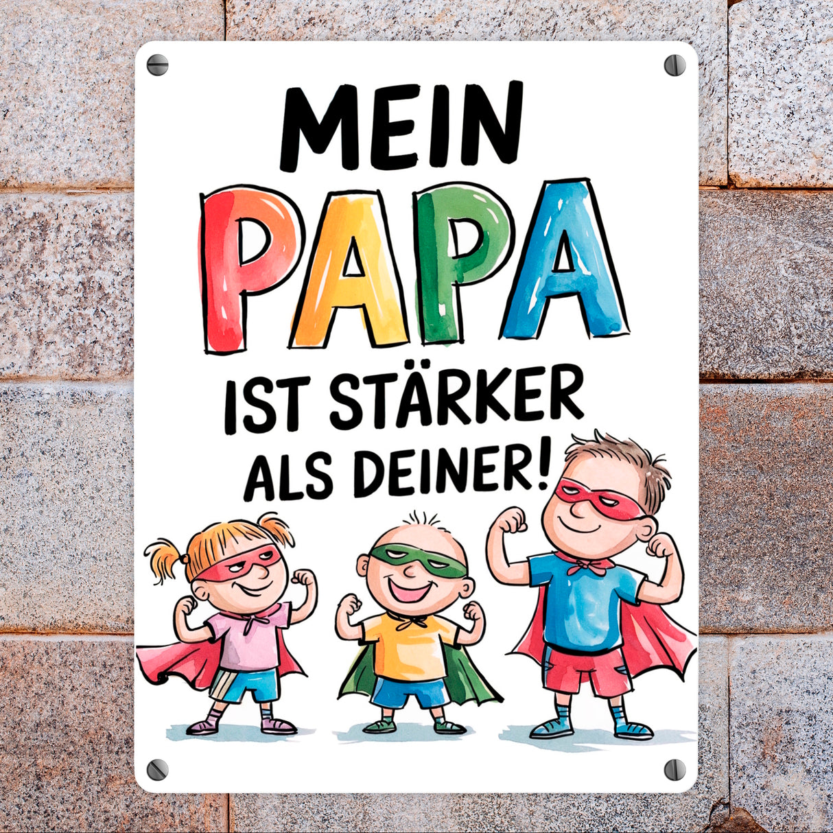 Mein Papa ist der stärkste Superheld Metallschild in 15x20 cm
