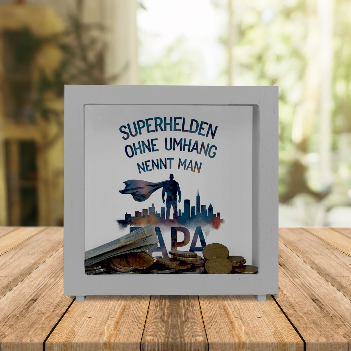Superhelden Papa Umhang Spardose