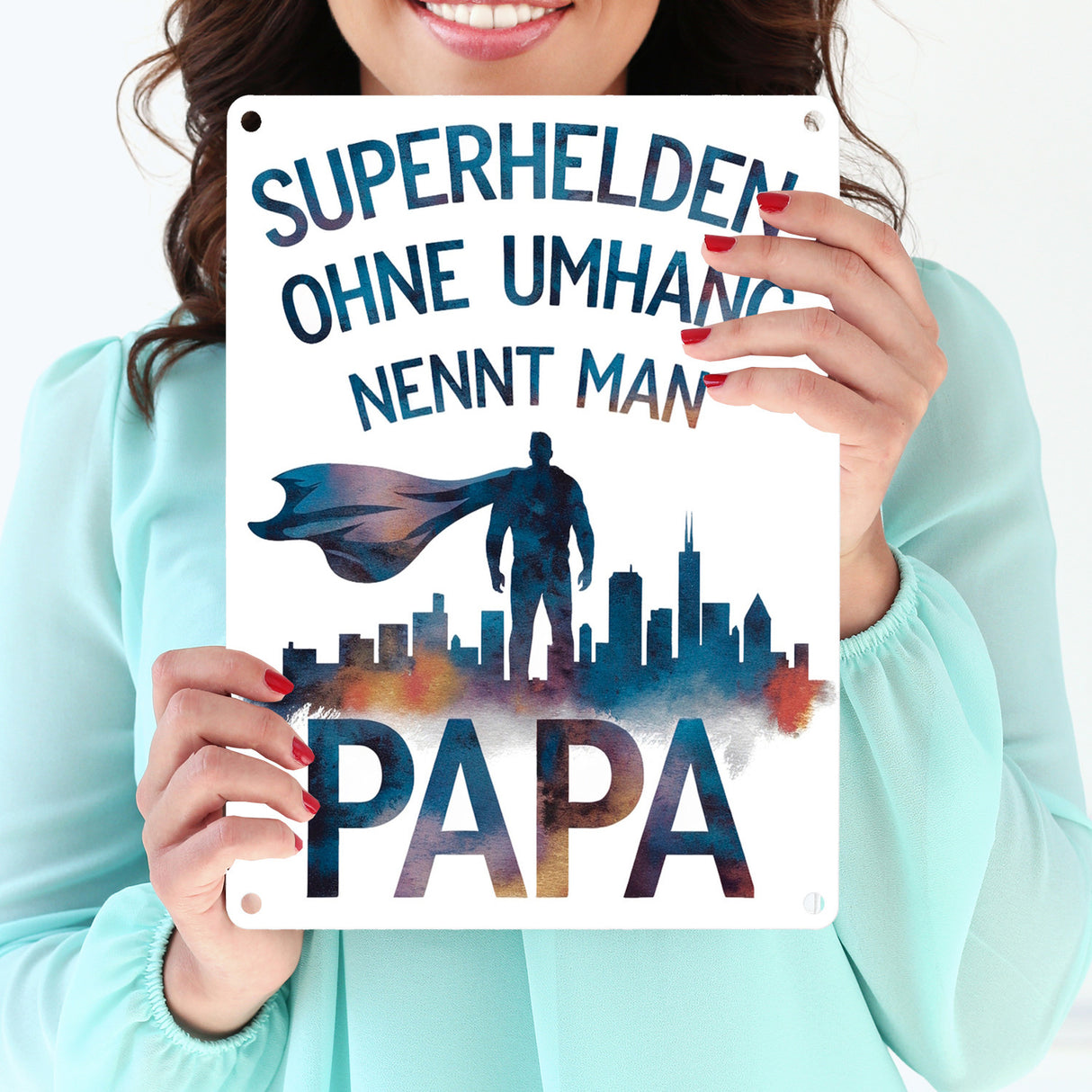 Superhelden Papa Umhang Metallschild in 15x20 cm