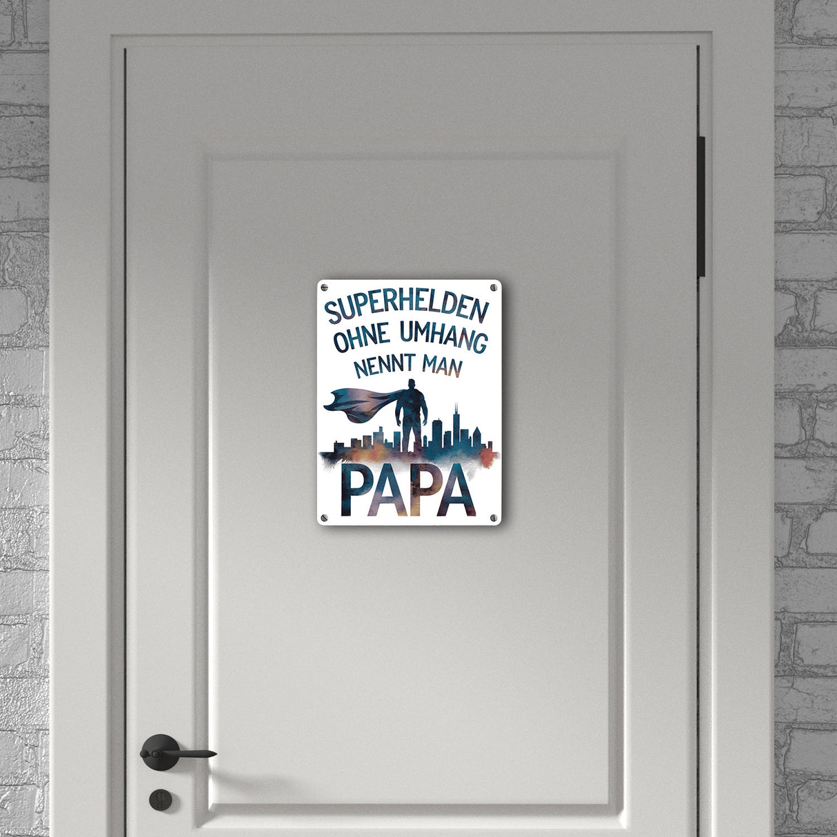 Superhelden Papa Umhang Metallschild in 15x20 cm