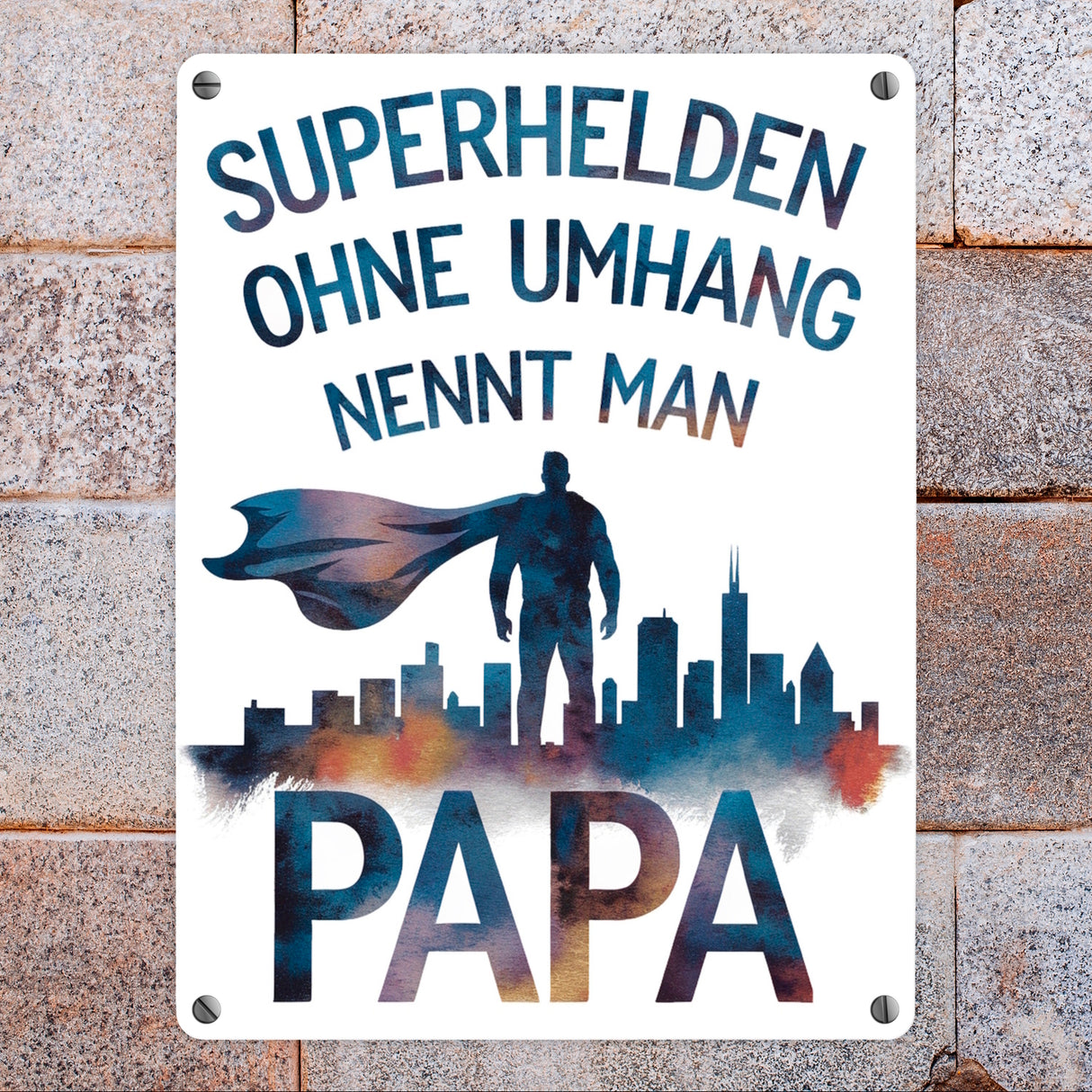 Superhelden Papa Umhang Metallschild in 15x20 cm
