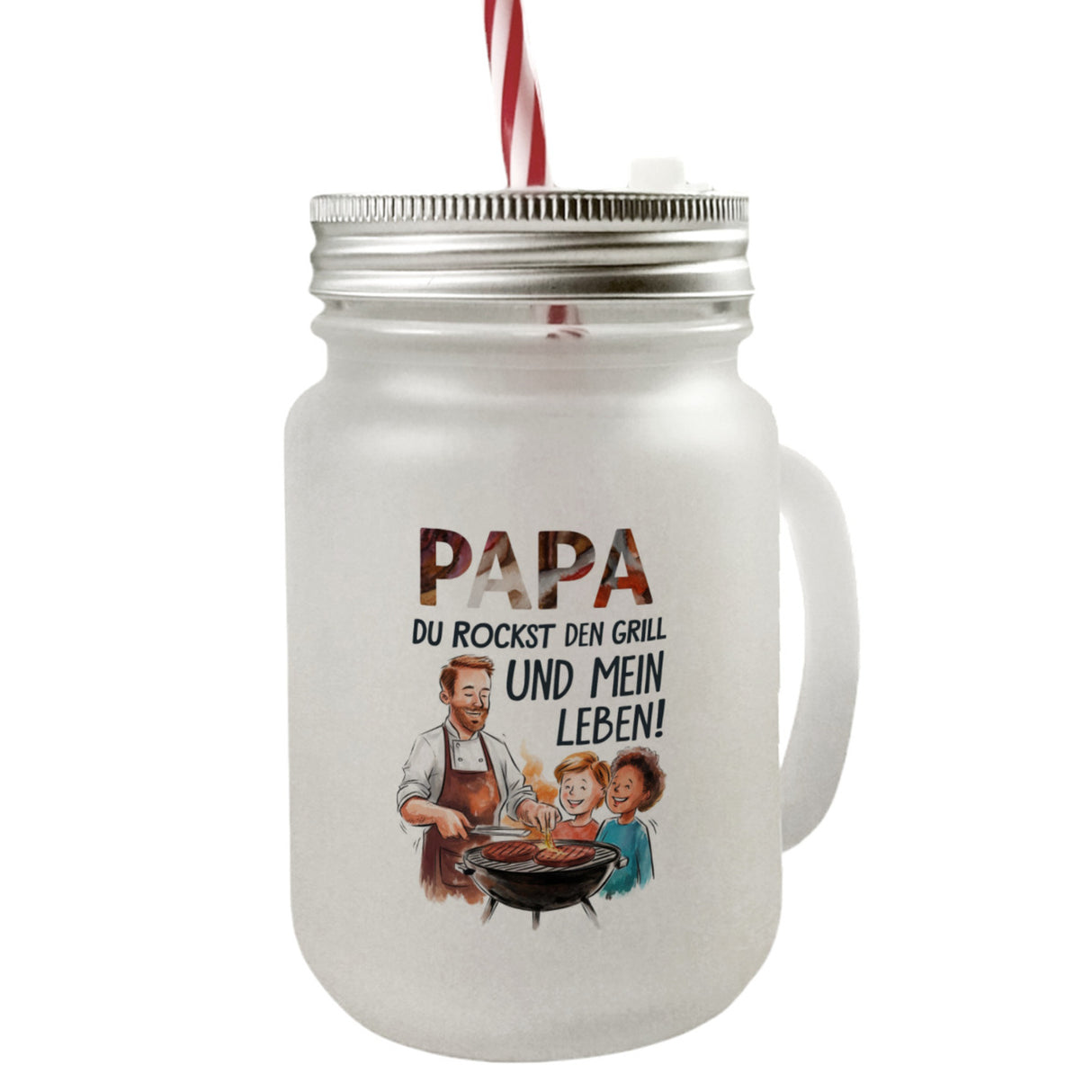 Grillender Vater Papa rockt Trinkglas mit Bambusdeckel