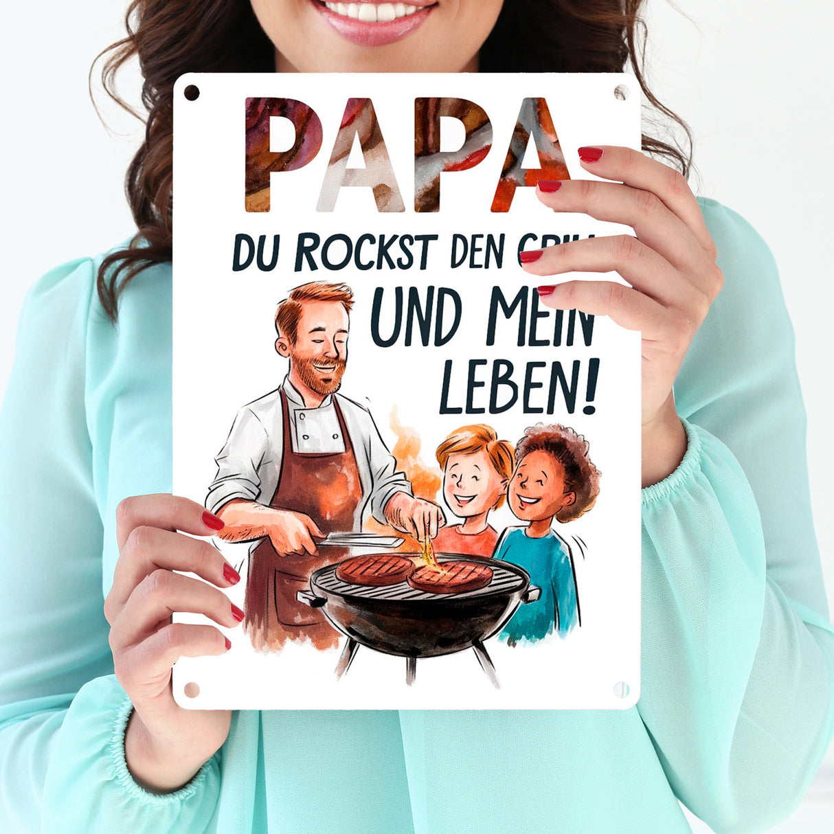 Grillender Vater Papa rockt Metallschild in 15x20 cm