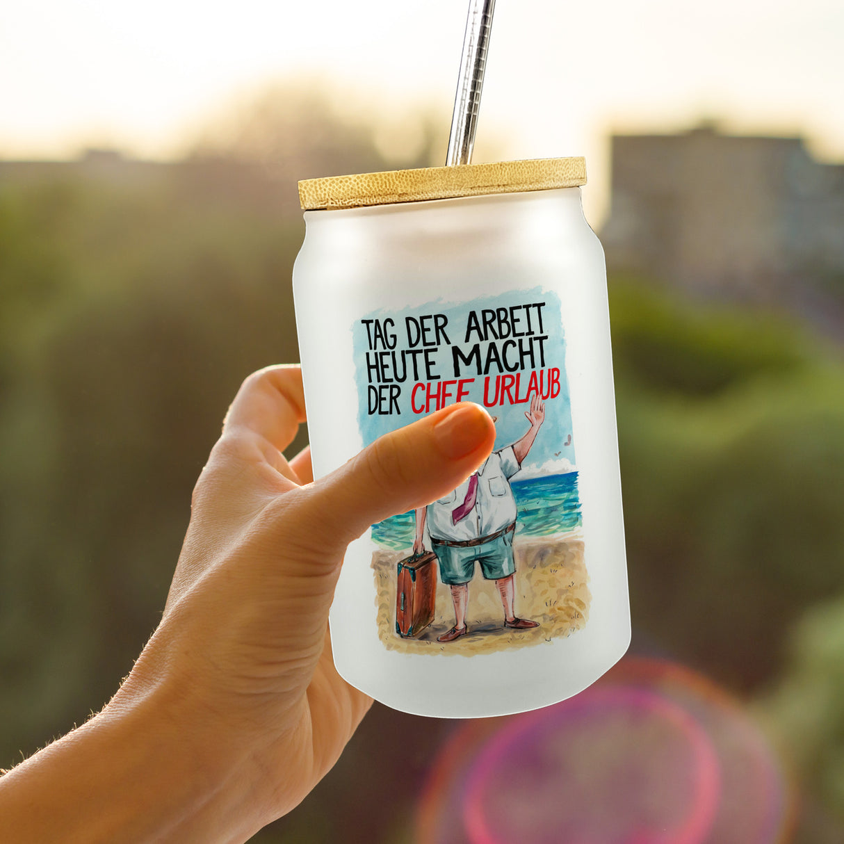 Chef im Urlaub Trinkglas mit Bambusdeckel Tag der Arbeit
