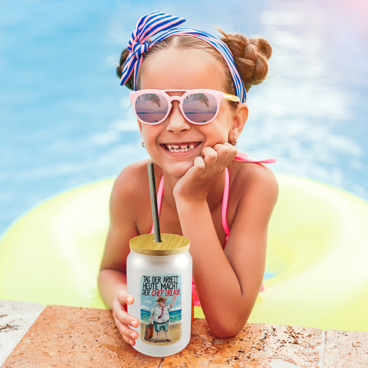 Chef im Urlaub Trinkglas mit Bambusdeckel Tag der Arbeit