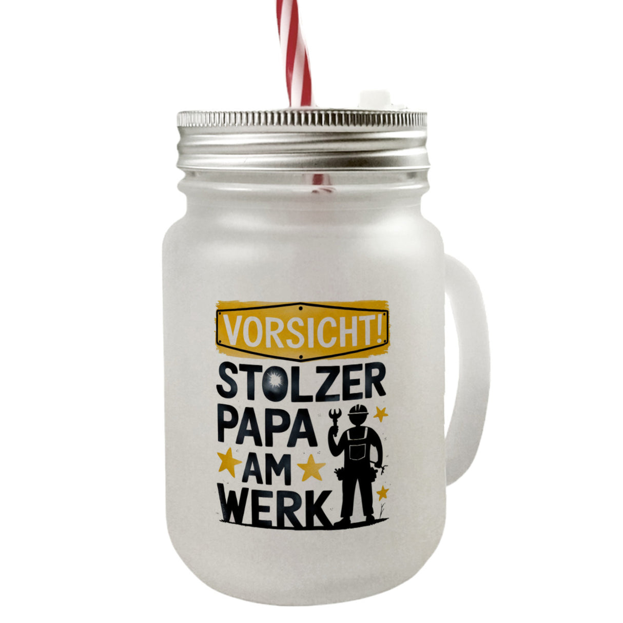 Vorsicht! Stolzer Papa am Werk Trinkglas mit Bambusdeckel