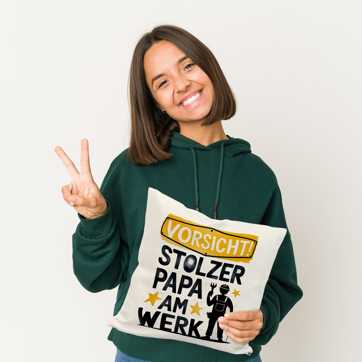 Vorsicht! Stolzer Papa am Werk Kissen