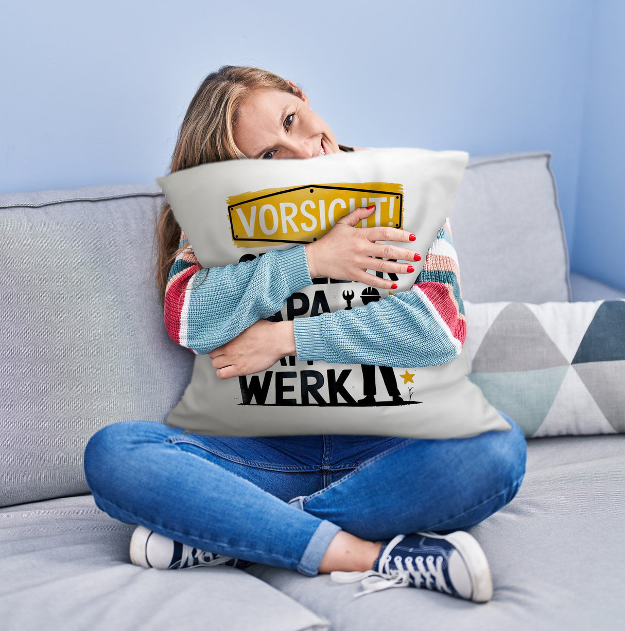 Vorsicht! Stolzer Papa am Werk Kissen