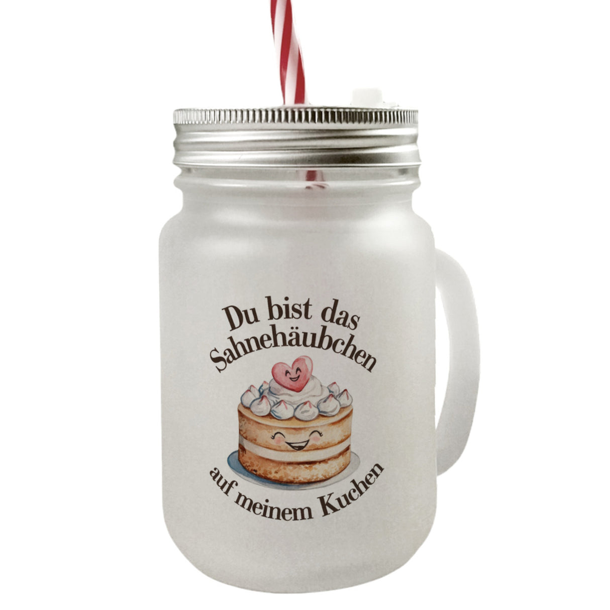 Du bist das Sahnehäubchen Trinkglas mit Bambusdeckel Kuchen mit Sahnehäubchen