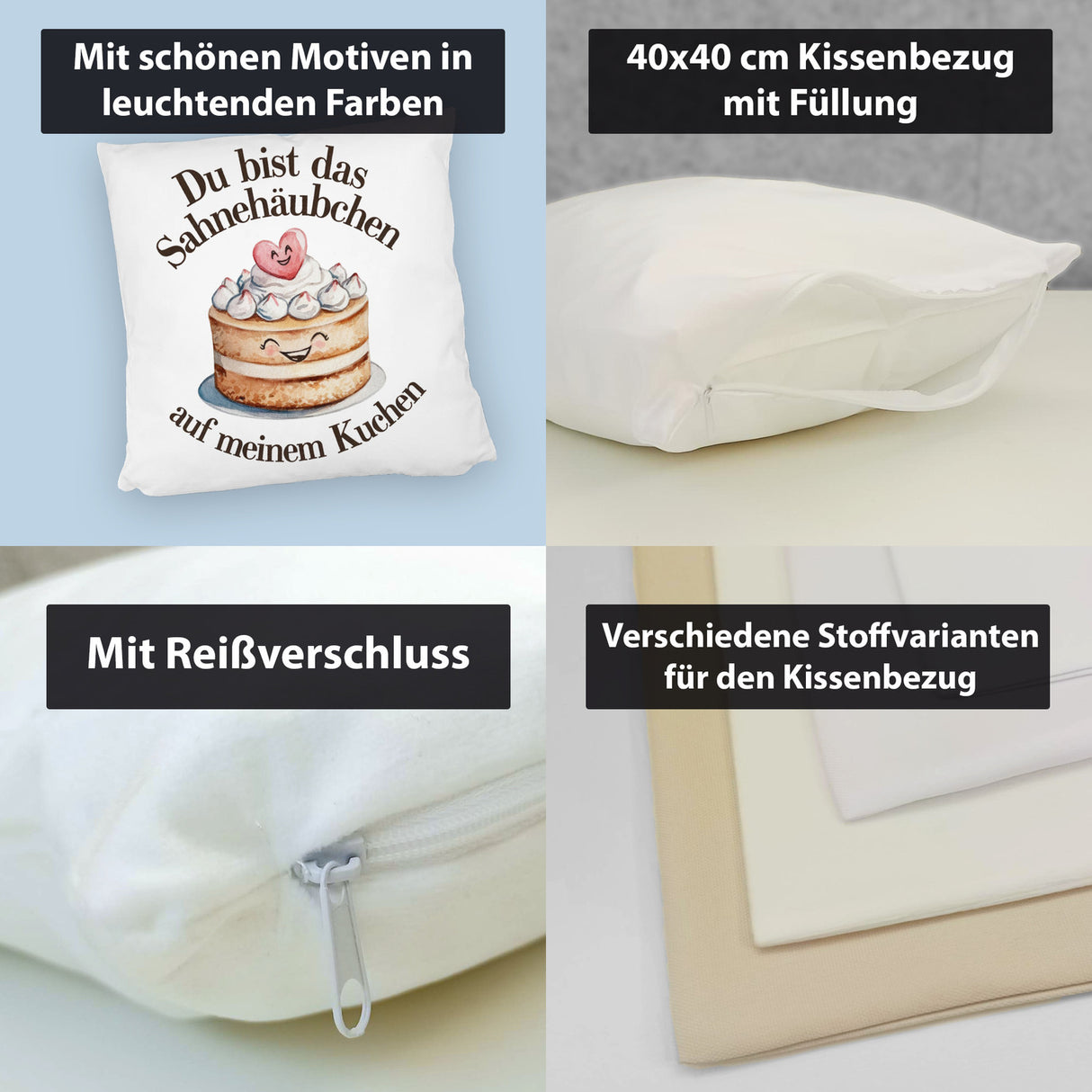 Du bist das Sahnehäubchen Kissen Kuchen mit Sahnehäubchen