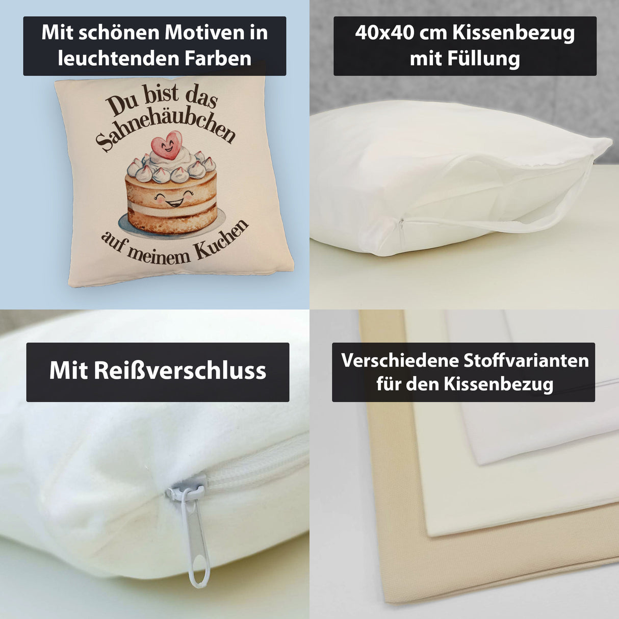 Du bist das Sahnehäubchen Kissen Kuchen mit Sahnehäubchen