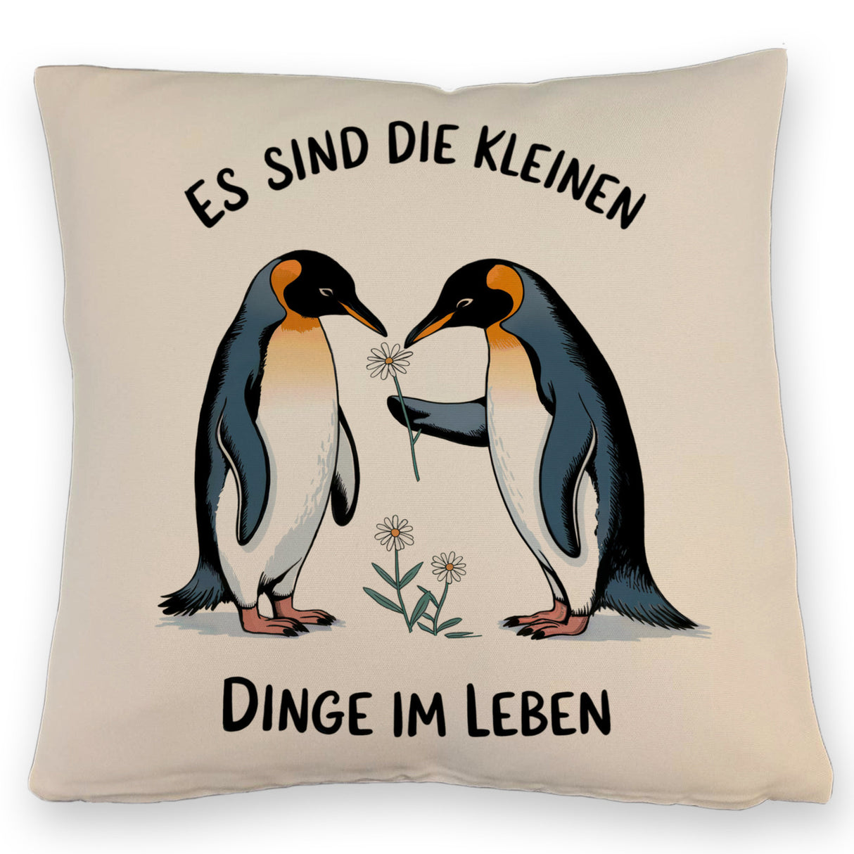 Pinguine mit Blumen - Es sind die Kleinen Dinge Kissen