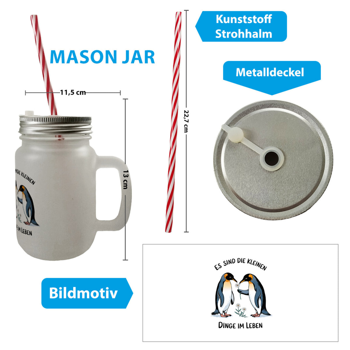 Pinguine Blumen - Es sind die Kleinen Dinge Trinkglas mit Bambusdeckel