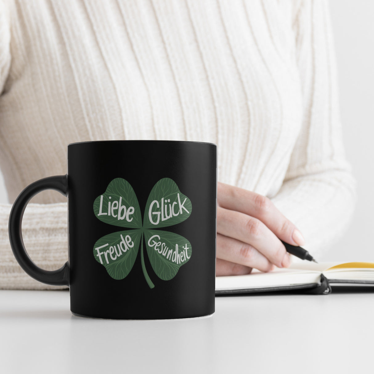 Kleeblatt Tasse mit guten Wünschen