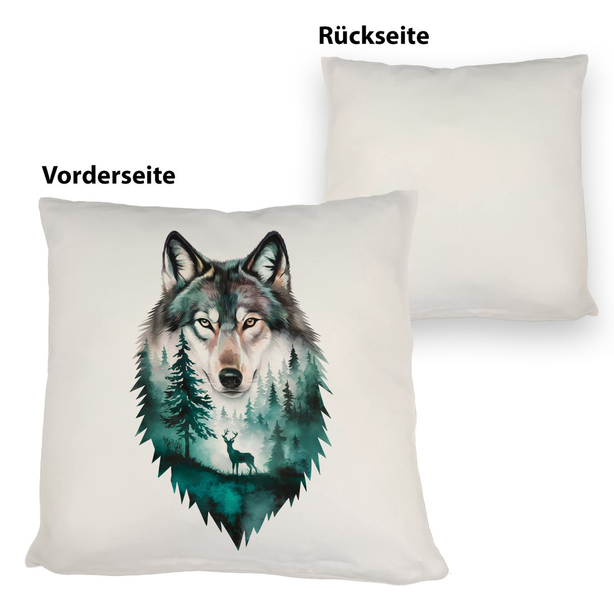 Naturfreunde Kissen Wolf Wald Hirsch Design