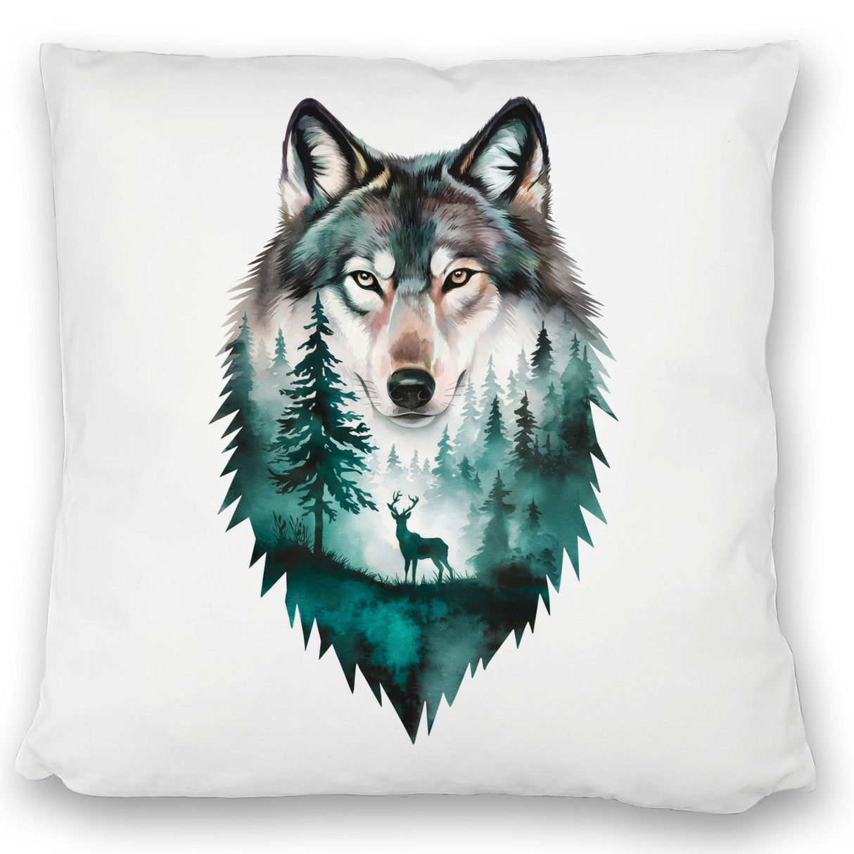 Naturfreunde Kissen Wolf Wald Hirsch Design