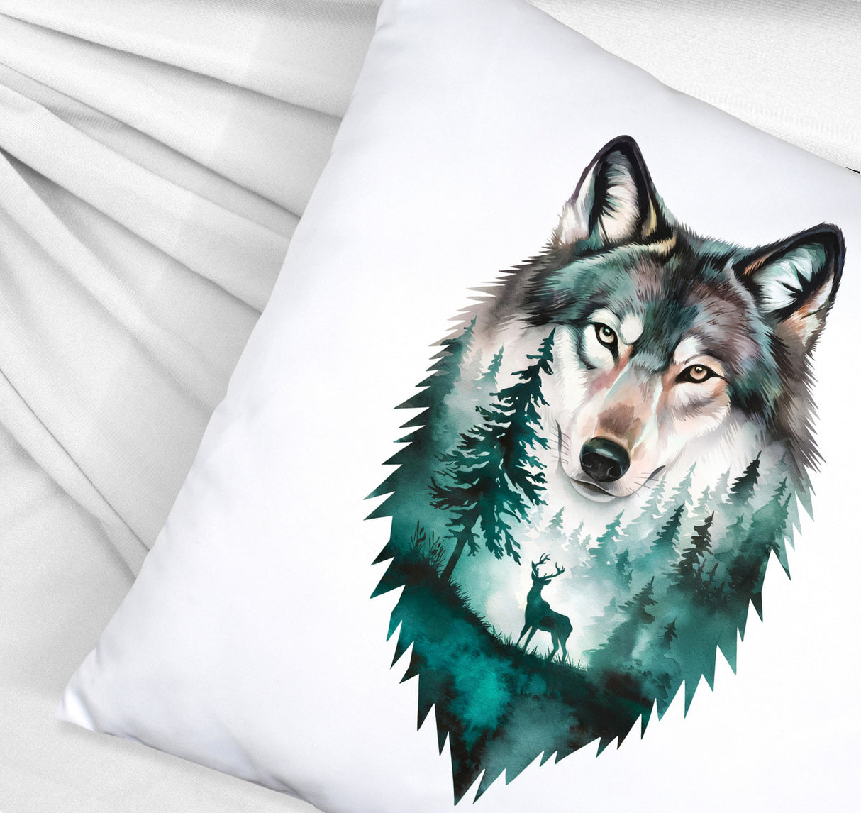 Naturfreunde Kissen Wolf Wald Hirsch Design