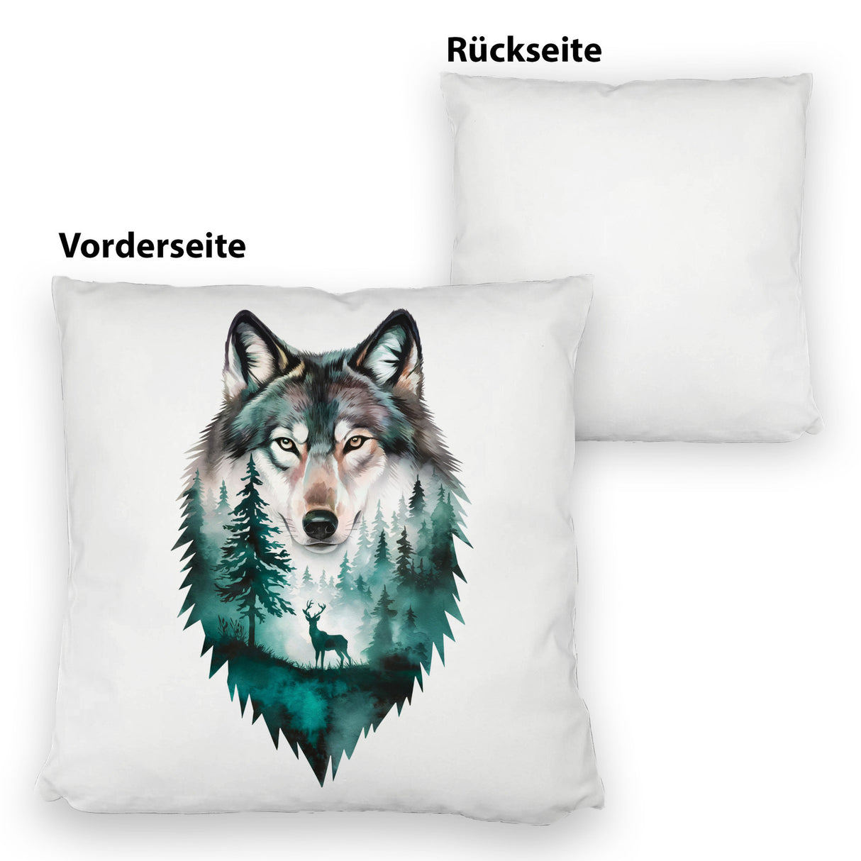 Naturfreunde Kissen Wolf Wald Hirsch Design
