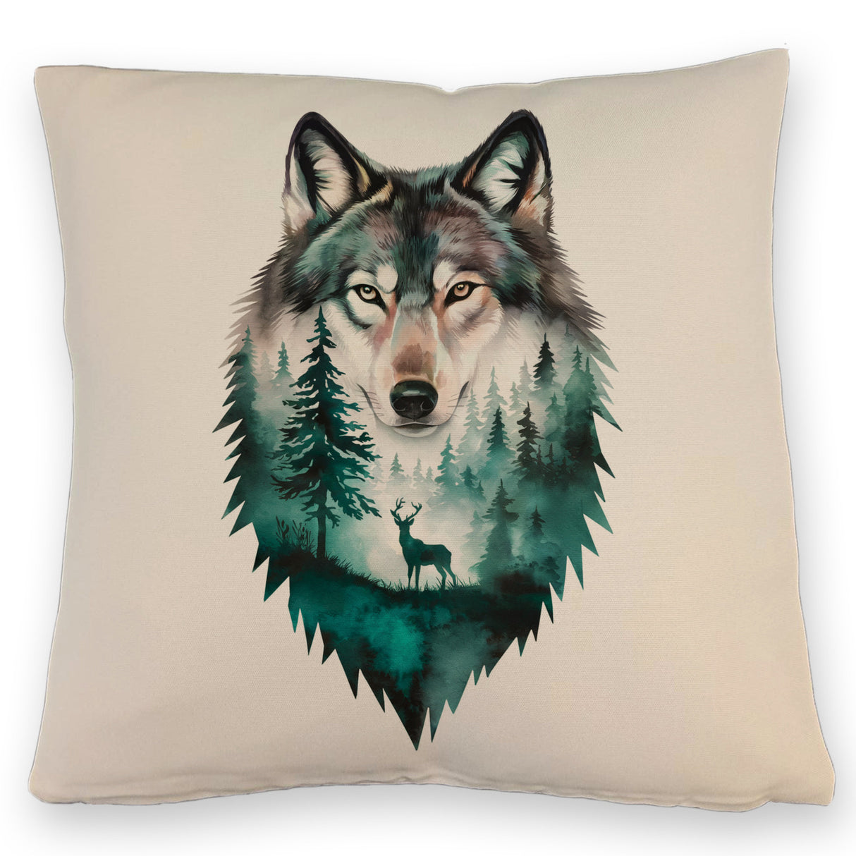 Naturfreunde Kissen Wolf Wald Hirsch Design