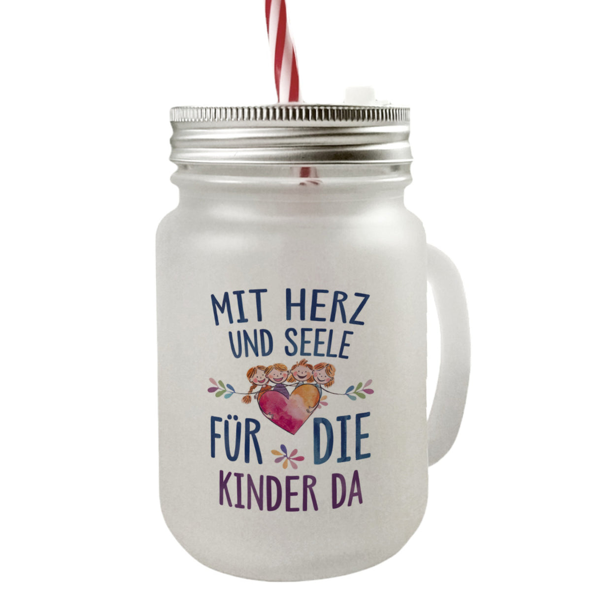 Mit Herz für Kinder da Trinkglas mit Bambusdeckel Herz Umarmt Kinder