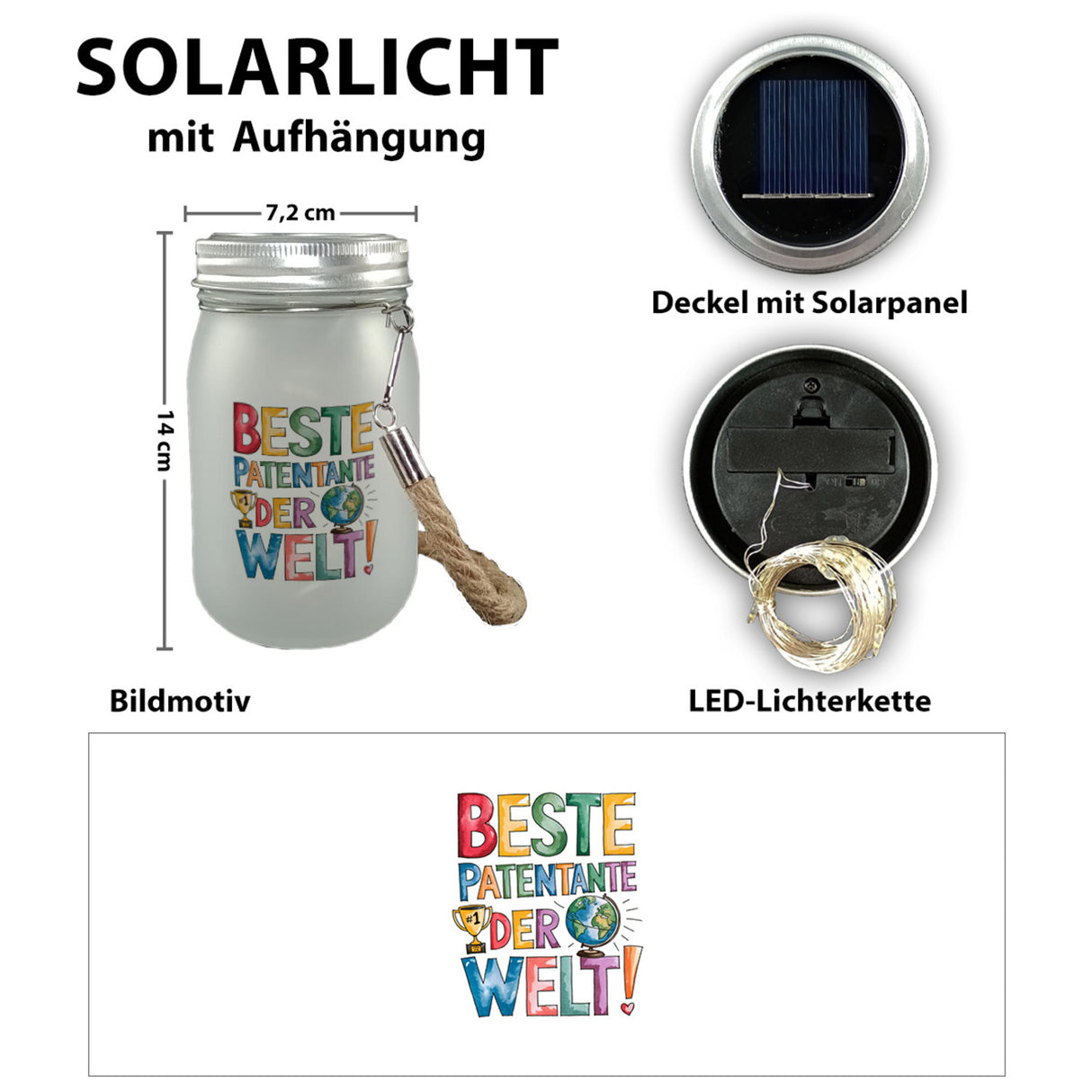 Beste Patentante der Welt Solarlicht goldener Pokal Globus