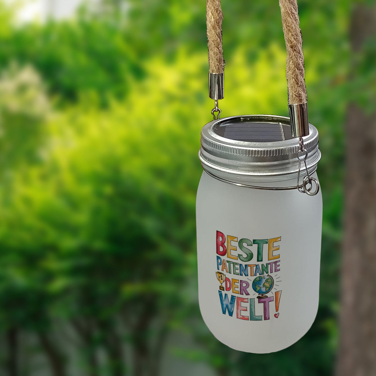 Beste Patentante der Welt Solarlicht goldener Pokal Globus