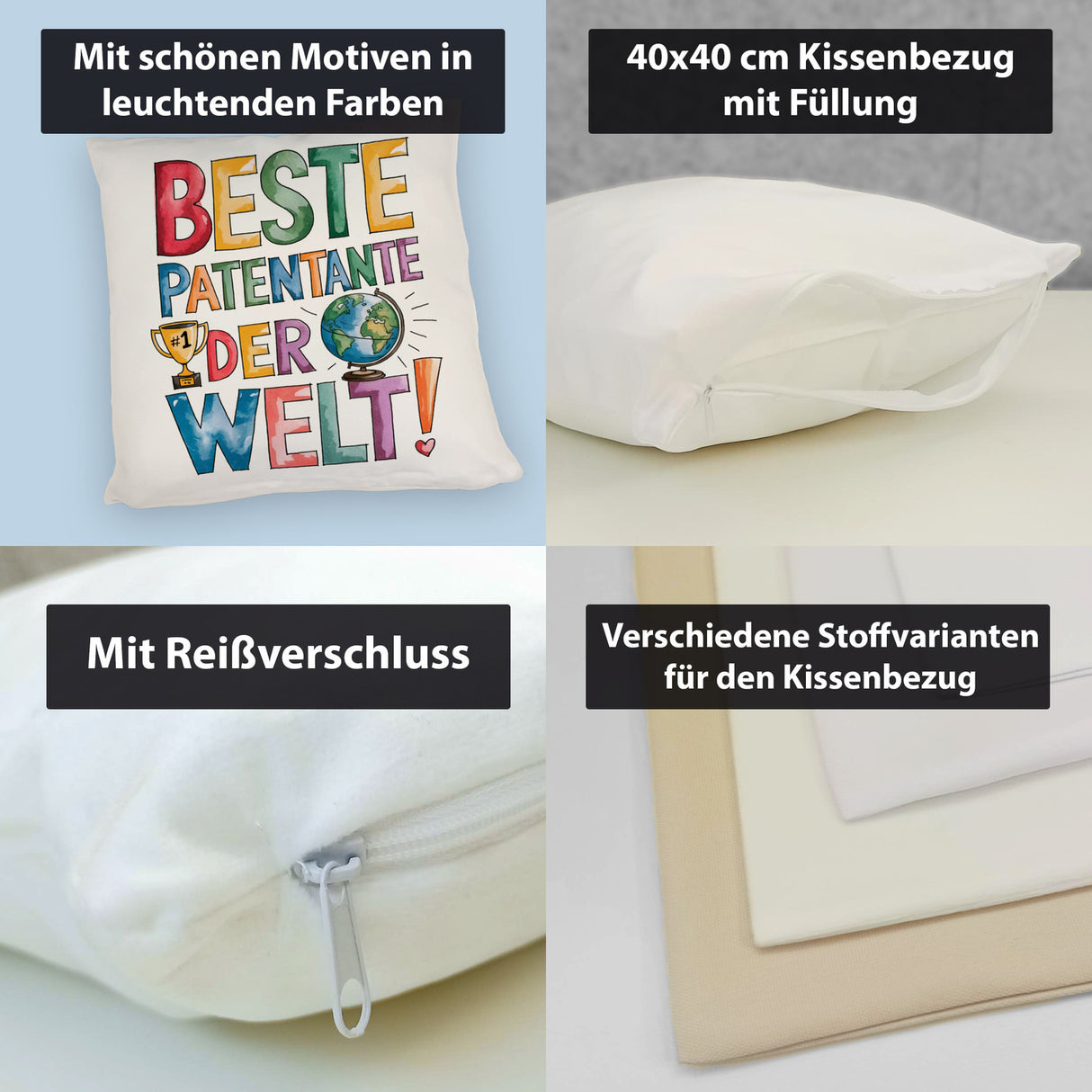 Beste Patentante der Welt Kissen goldener Pokal Globus