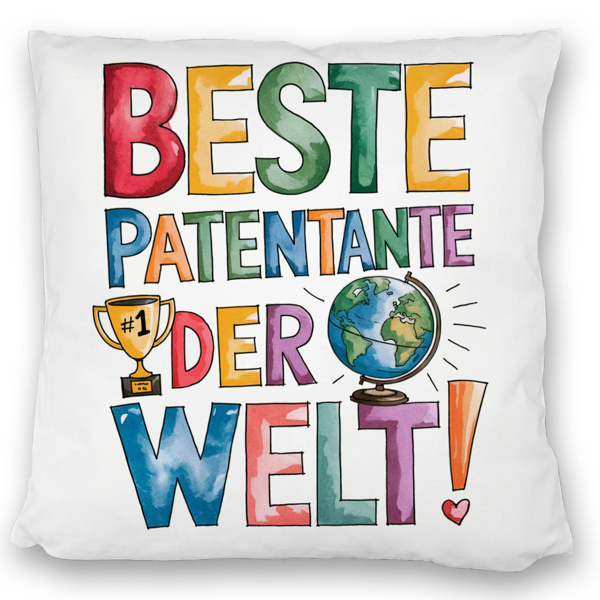 Beste Patentante der Welt Kissen goldener Pokal Globus