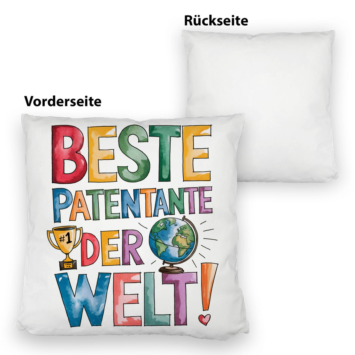 Beste Patentante der Welt Kissen goldener Pokal Globus