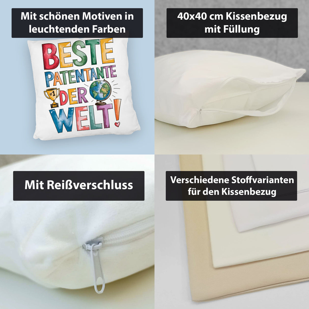 Beste Patentante der Welt Kissen goldener Pokal Globus