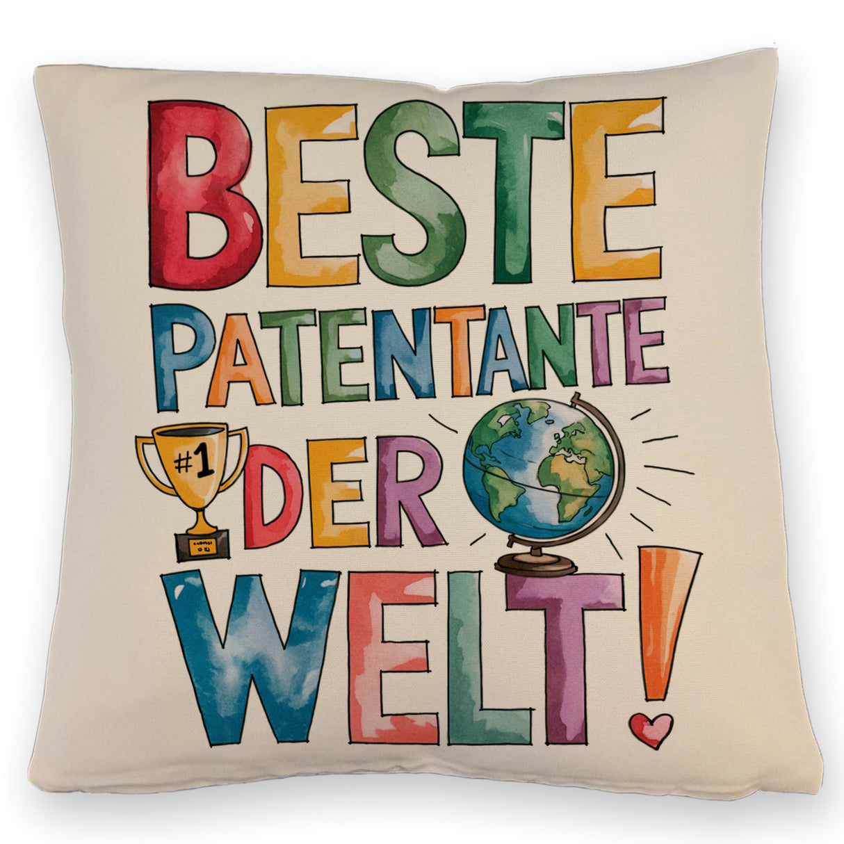 Beste Patentante der Welt Kissen goldener Pokal Globus
