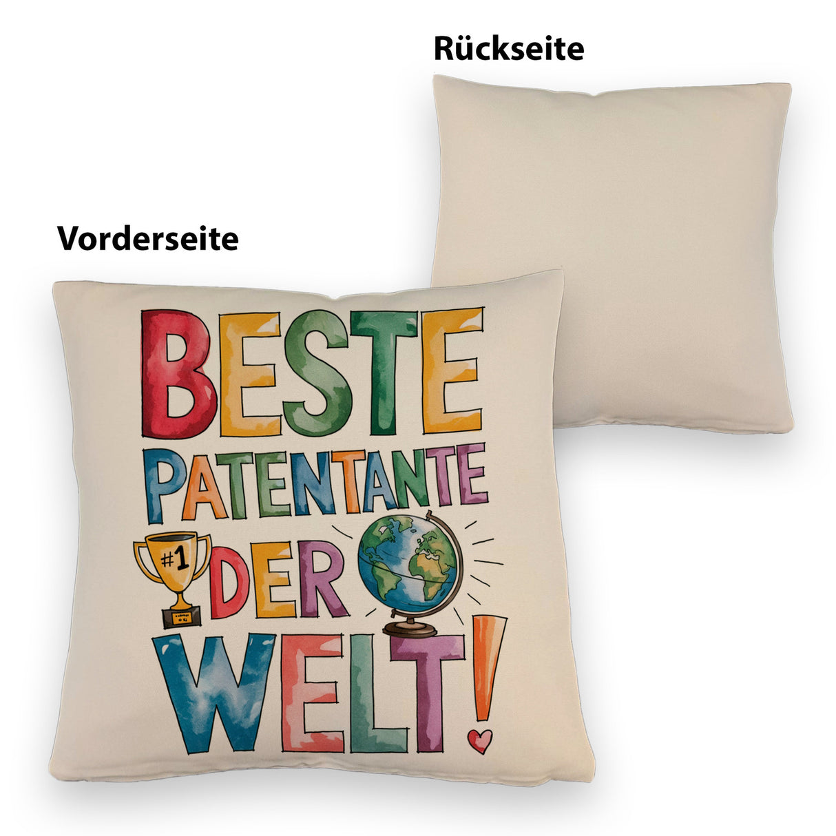 Beste Patentante der Welt Kissen goldener Pokal Globus