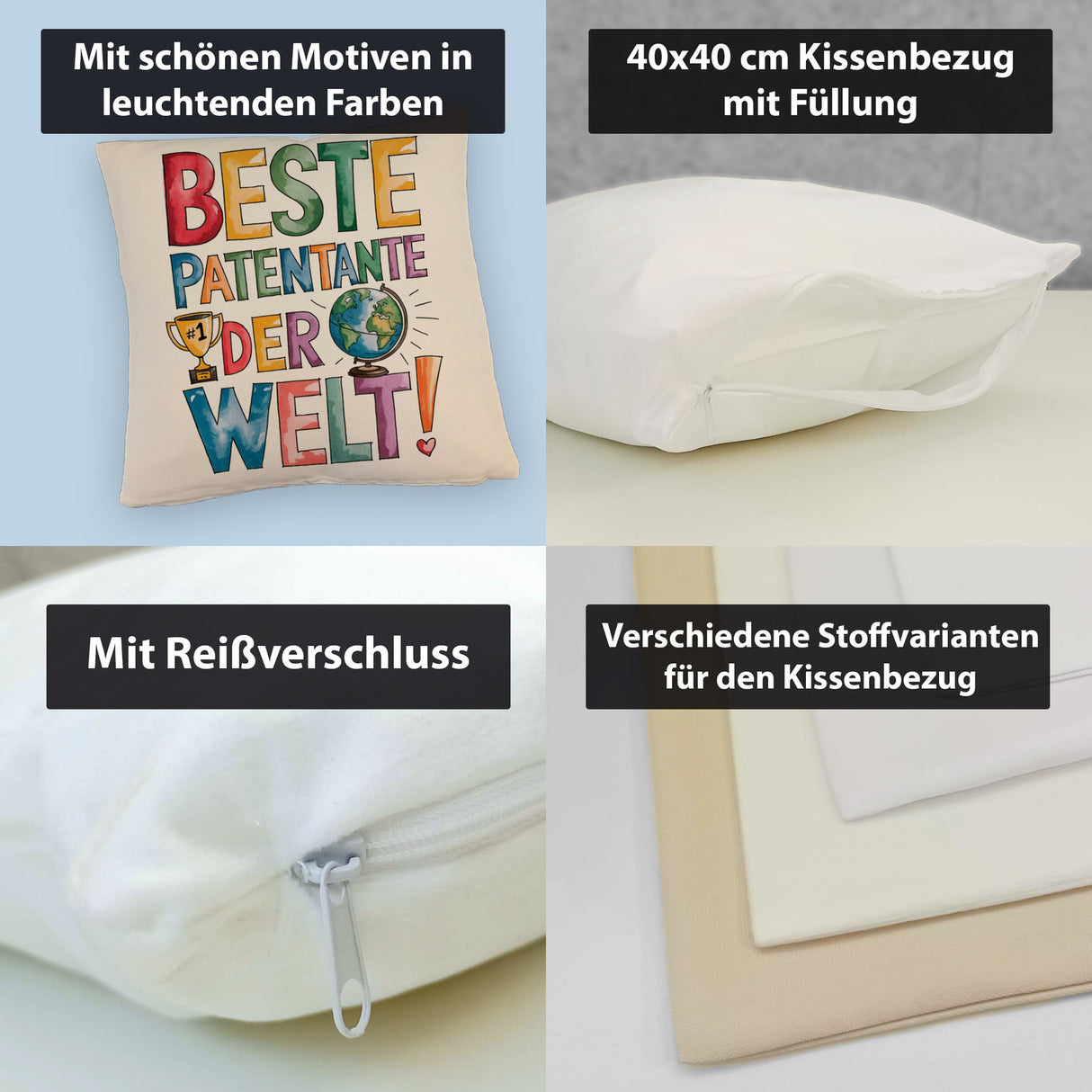 Beste Patentante der Welt Kissen goldener Pokal Globus