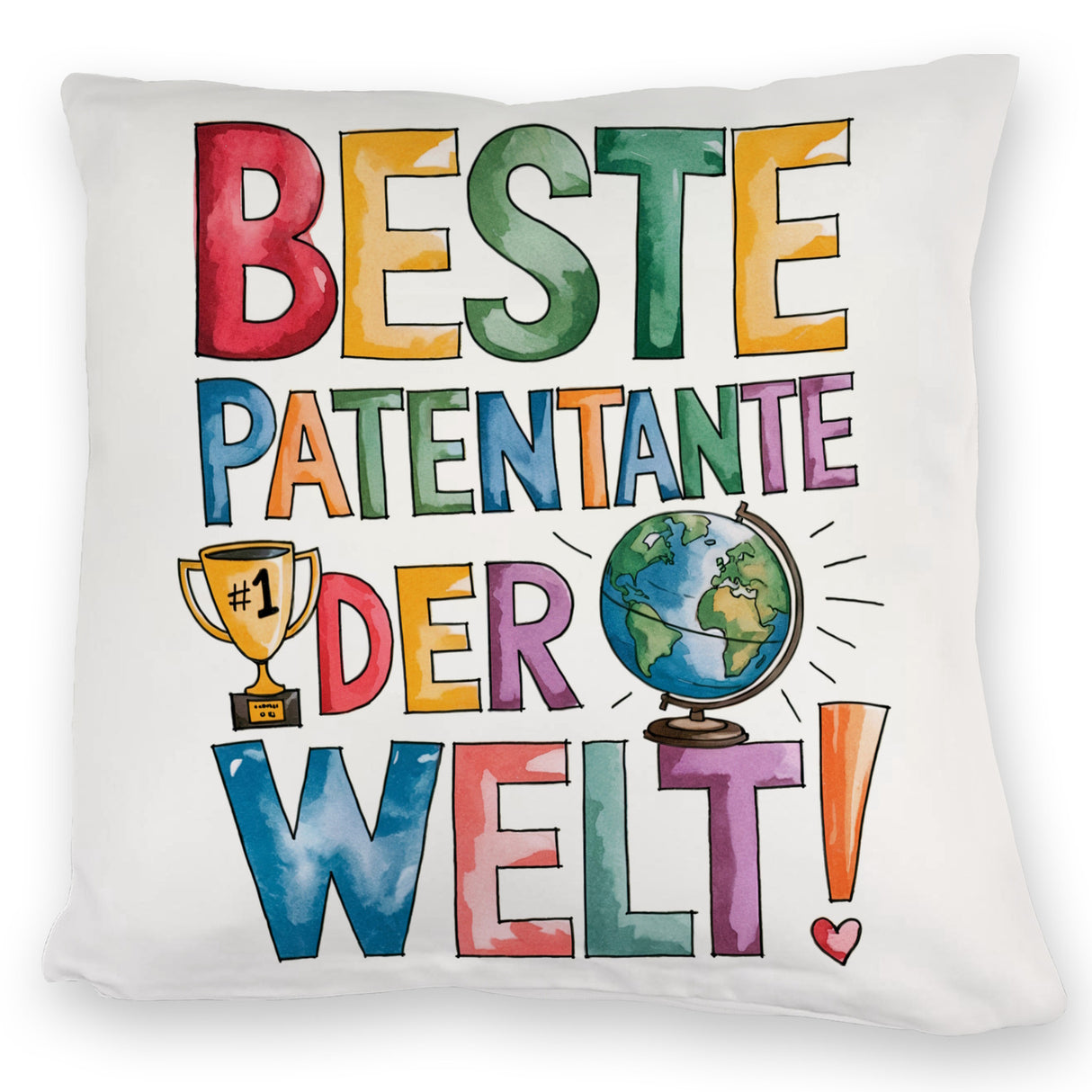 Beste Patentante der Welt Kissen goldener Pokal Globus