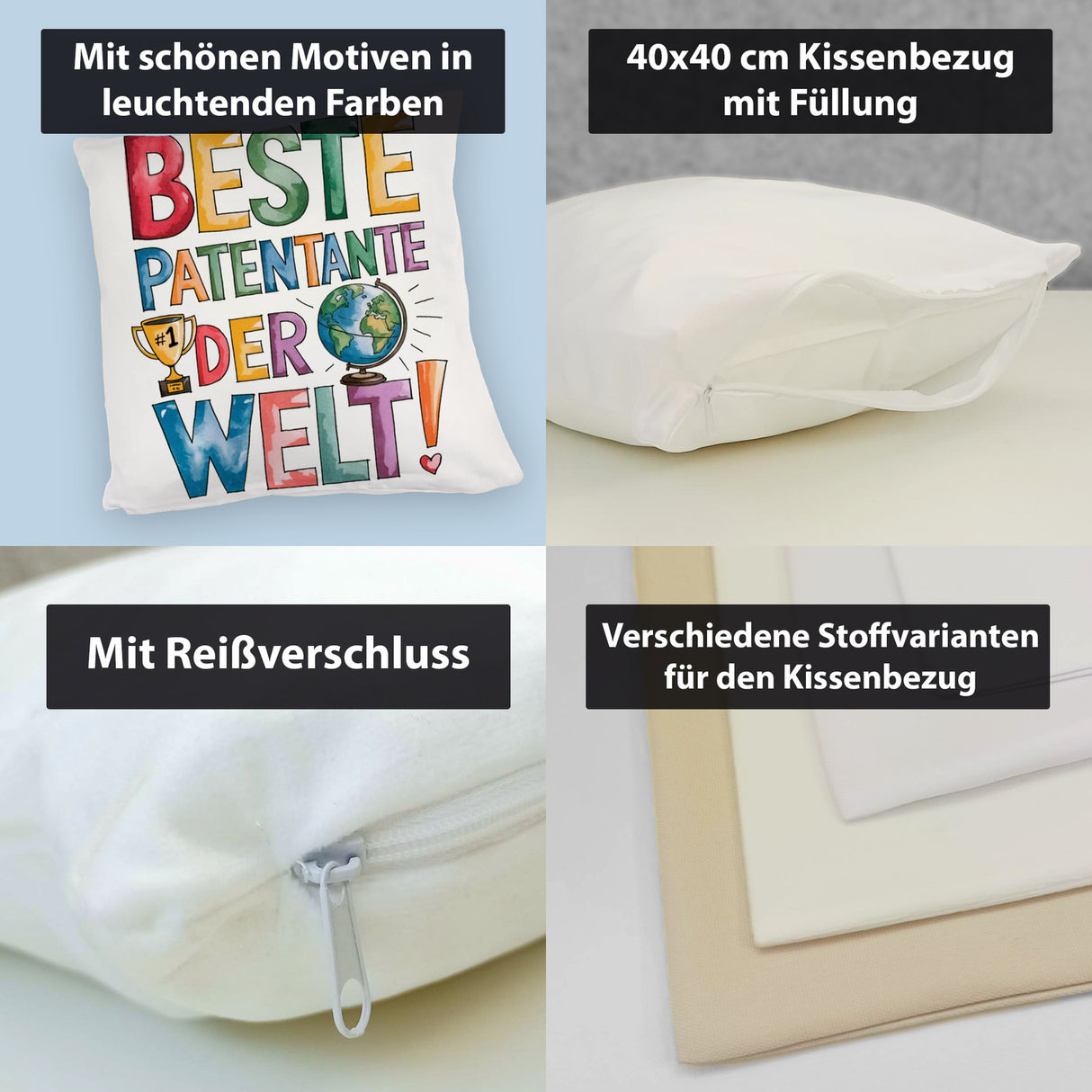 Beste Patentante der Welt Kissen goldener Pokal Globus