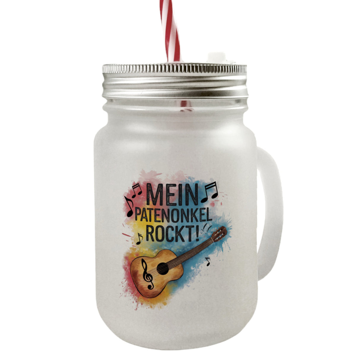 Mein Patenonkel rockt Trinkglas mit Bambusdeckel Gitarre
