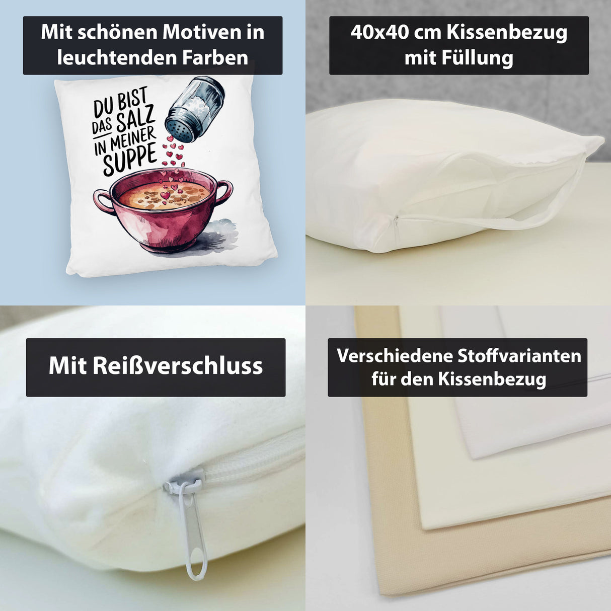 Du bist das Salz Kissen Salzstreuer und Suppe