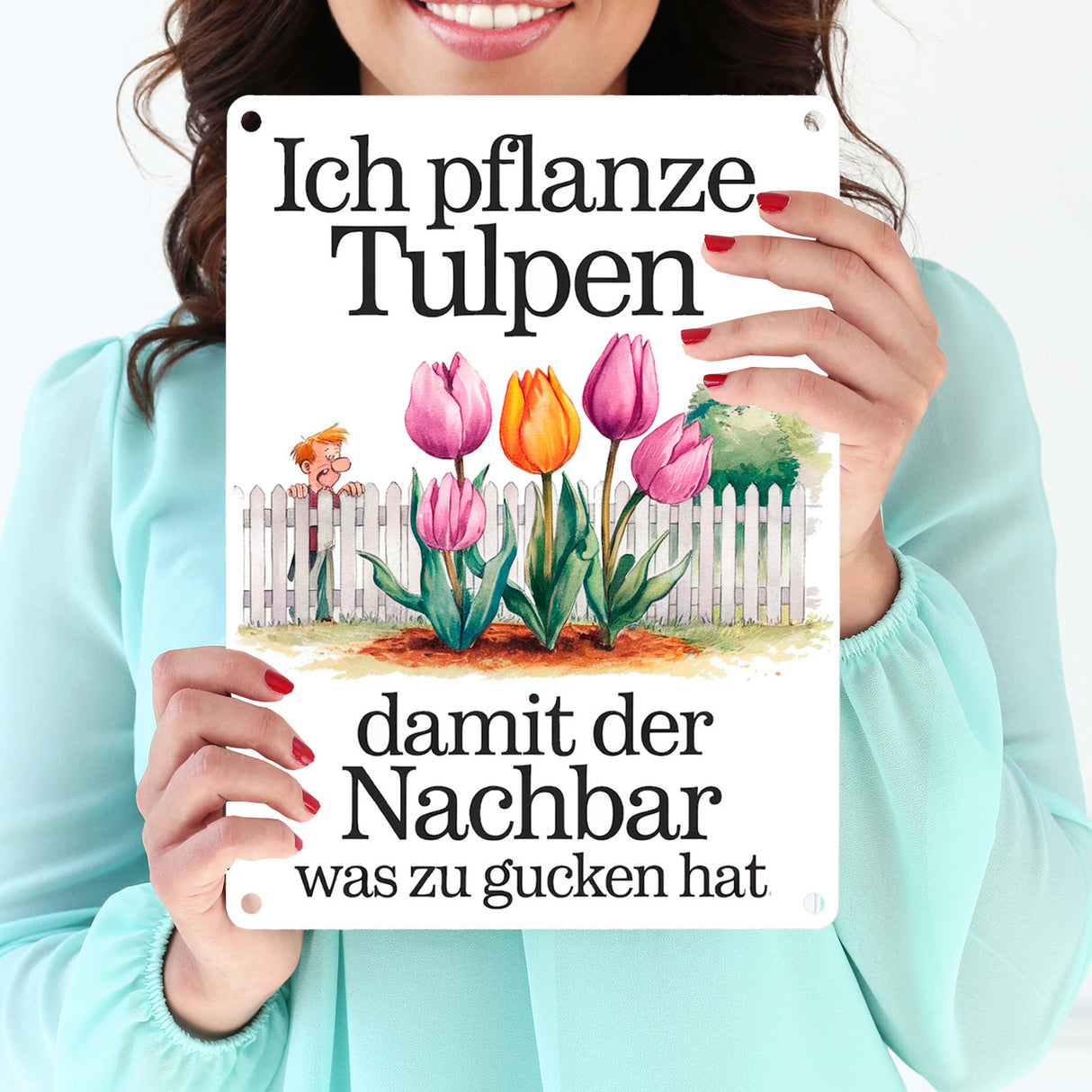 Tulpen für den Nachbarn Metallschild in 15x20 cm Nachbar am Zaun