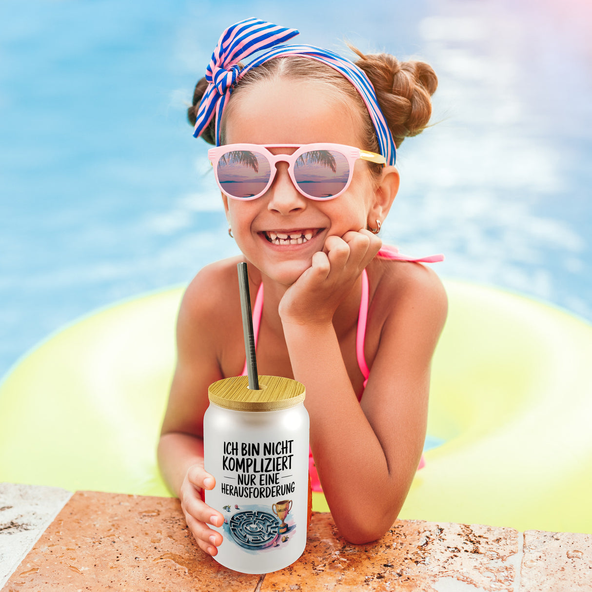 Herausforderung, nicht kompliziert Trinkglas mit Bambusdeckel Pokal