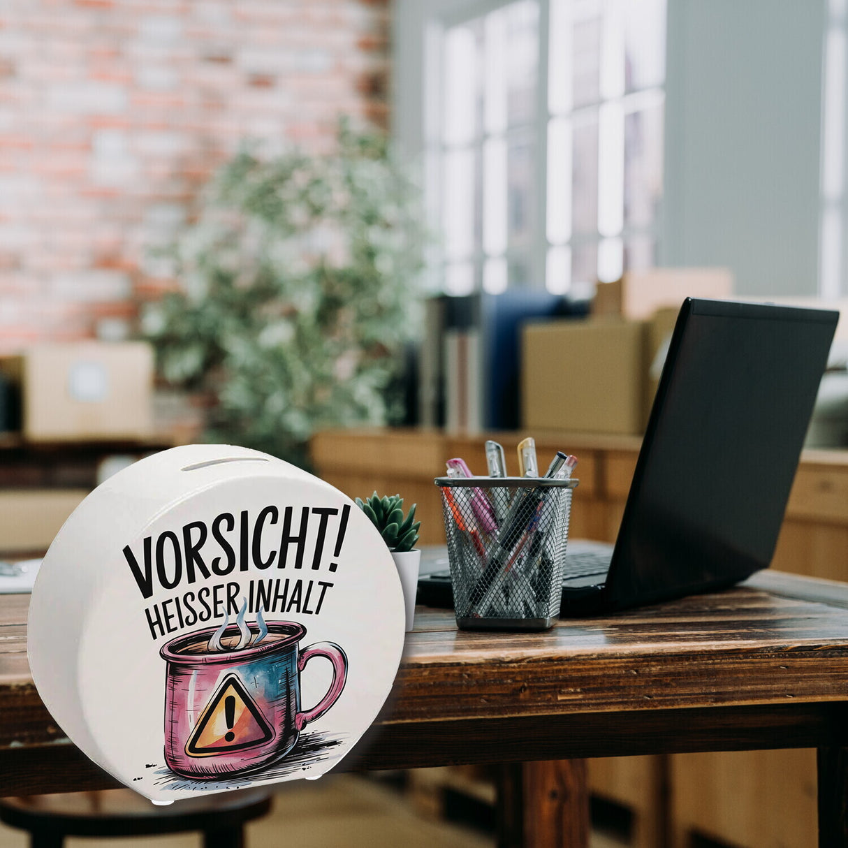 Dampfende Tasse Vorsicht Heißer Inhalt Spardose