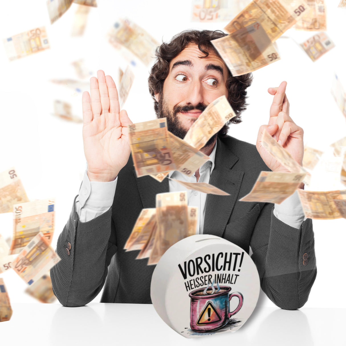 Dampfende Tasse Vorsicht Heißer Inhalt Spardose