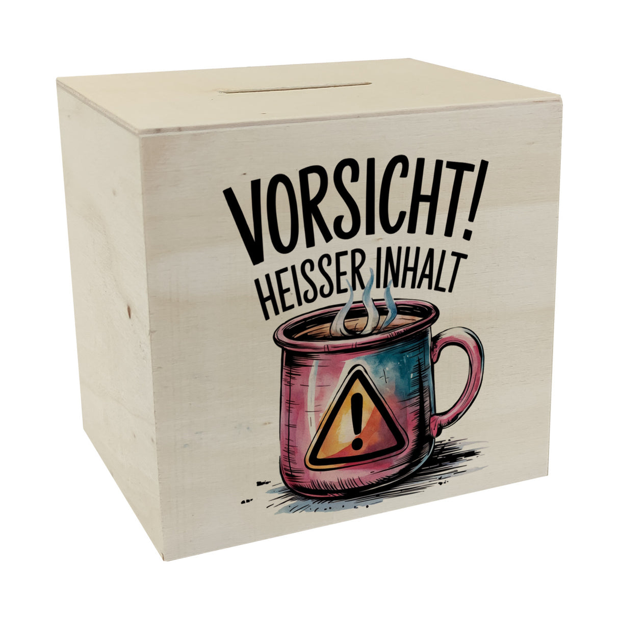 Dampfende Tasse Vorsicht Heißer Inhalt Spardose