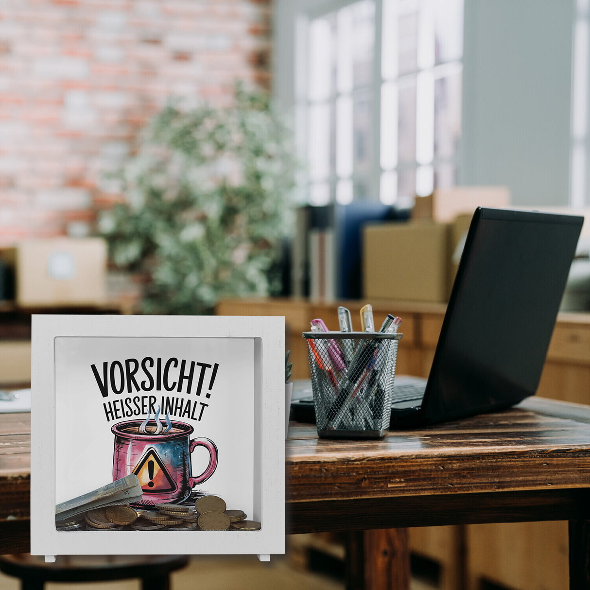 Dampfende Tasse Vorsicht Heißer Inhalt Spardose