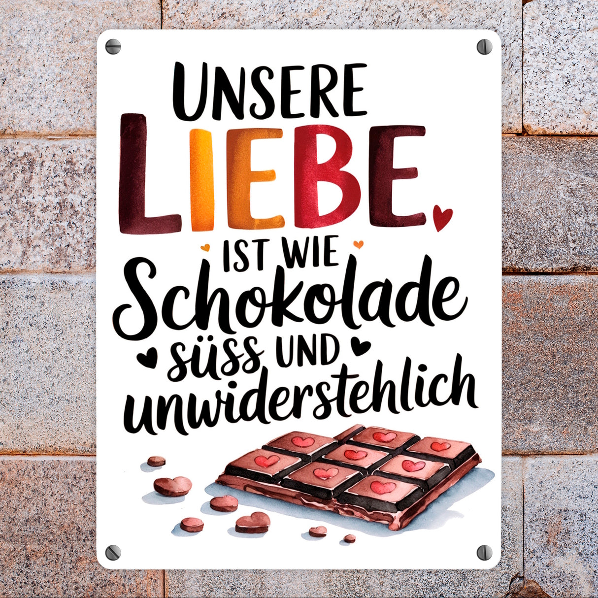 Liebe ist wie Schokolade Metallschild in 15x20 cm Schokoladentafel